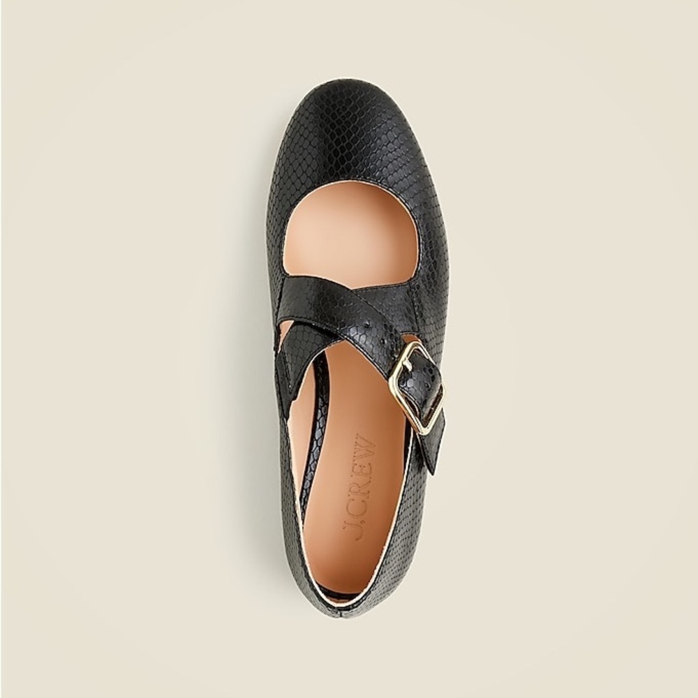 J. Crew Logan Mary Jane ballet flats in black snake-embossed Italian leather - Picture 3 of 10